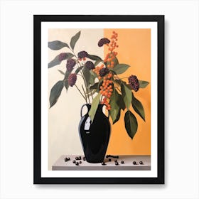 Bouquet Of Beautyberry Flowers, Autumn Fall Florals Painting 1 Art Print