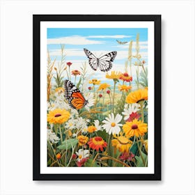 Butterflies With Wild Flower Japanese Style Painting 3 Art Print