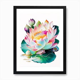 Blooming Lotus Flower In Lake Decoupage 1 Art Print