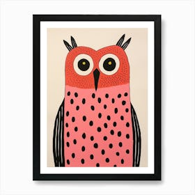 Pink Polka Dot Owl 3 Art Print