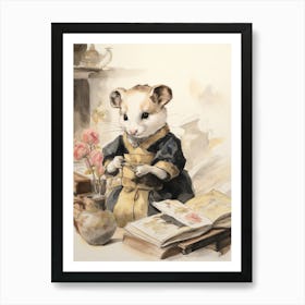 Storybook Animal Watercolour Ferret 2 Art Print