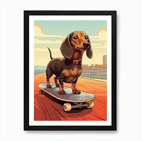 Dachshund Dog Skateboarding Illustration 2 Art Print