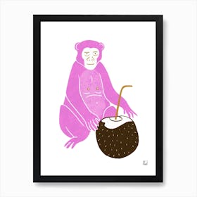 Pink Monkey With Coconut Affiche