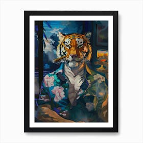 Animal Party: Crumpled Cute Critters with Cocktails and Cigars Tiger With Cigar Art Print