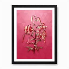 Vintage Tiger Lily Botanical in Gold on Viva Magenta Art Print