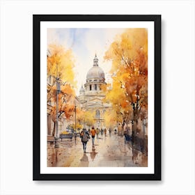 Sofia Bulgaria In Autumn Fall, Watercolour 1 Art Print