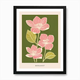 Pink & Green Bergamot 1 Flower Poster Art Print