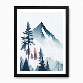 Mountain And Forest In Minimalist Watercolor Vertical Composition 141 Art Print