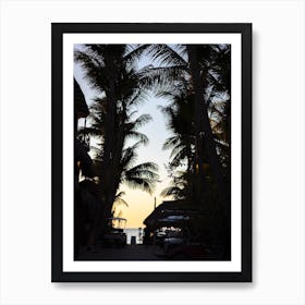 Blue And Orange Sunset With Palm Trees Art Print