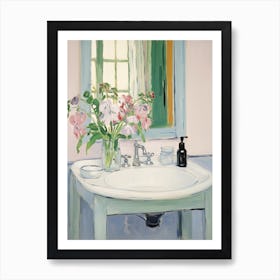 Bathroom Vanity Painting With A Sweet Pea Bouquet 1 Art Print