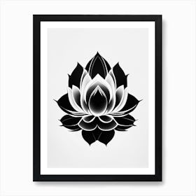 Lotus Flower, Buddhist Symbol Black And White Geometric 3 Art Print