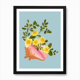 Queen Conch Shell Flower Bouquet Art Print