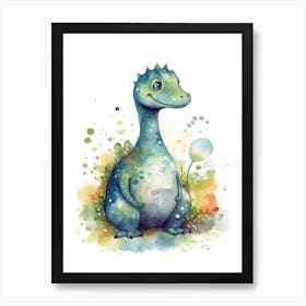 Brachiosaurus Cute Dinosaur Watercolour 5 Art Print