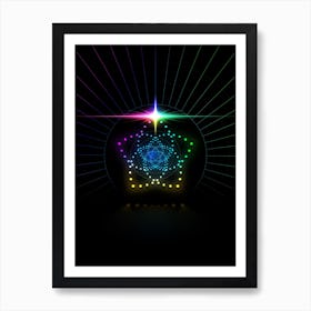 Neon Geometric Glyph in Candy Blue and Pink with Rainbow Sparkle on Black n.0417 Art Print
