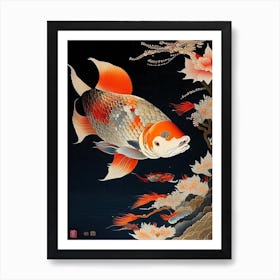 Asagi Koi Fish 2, Ukiyo E Style Japanese Art Print