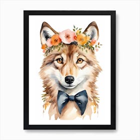 Baby Wolf Flower Crown Bowties Woodland Animal Nursery Decor (12) Art Print