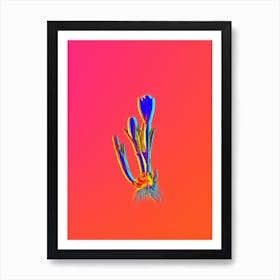 Neon Spring Crocus Botanical in Hot Pink and Electric Blue Art Print