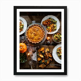 A Thanksgiving Feast Laid Out On A Rustic Wooden Table Is The Centerpiece Of An Epicurean Visual S (2) 1 Art Print