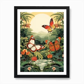 Butterflies In The Jungle Japanese Style Painting 3 Art Print