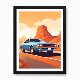 A Dodge Challenger Car In Route 66 Flat Illustration 1 Art Print