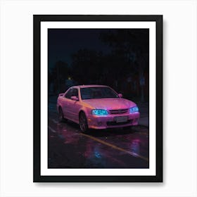 Pink Car At Night 1 Art Print