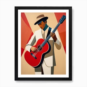 Acoustic Guitar Abstract red and beige Art Art Print