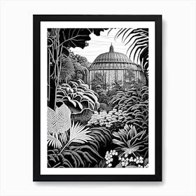 Phipps Conservatory And Botanical Gardens, Usa Linocut Black And White Vintage Art Print