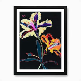 Neon Flowers On Black Wild Pansy 4 Art Print