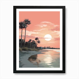 Illustration Of Gulfport Beach Mississippi In Pink Tones 4 Art Print