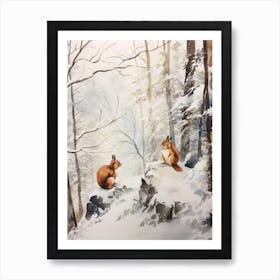 Winter Watercolour Red Squirrel 2 Art Print