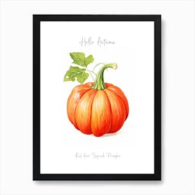 Hello Autumn Red Kuri Squash Pumpkin Watercolour Illustration 1 Art Print