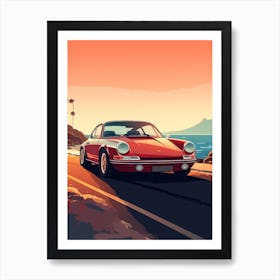 A Porsche 911 In The Pacific Coast Highway Car Illustration 4 Art Print