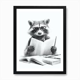 Raccoon Reading A Book 1 Art Print