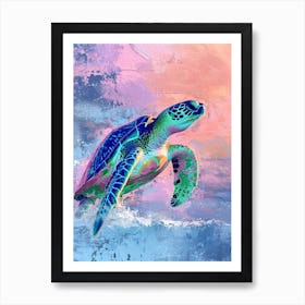 Colourful Textured Painting Of A Sea Turtle 1 Art Print