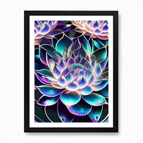 Lotus Flower Repeat Pattern Holographic 1 Art Print