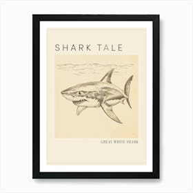 Great White Shark Vintage Illustration Poster Art Print