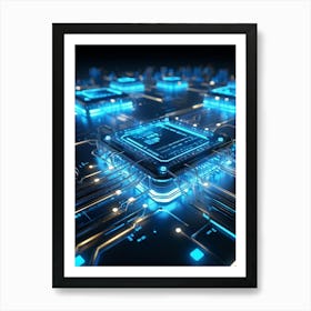 Ai Integrated Futuristic Electronic Circuit Glowing Etched Circuits Intertwining Wires Metallic S (3) Art Print