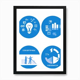 Business Decision Making Process Represented As Minimalistic Icons Split Screens Showing A Thought (1) Art Print