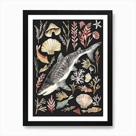 Greenland Shark Seascape Black Background Illustration 3 Art Print