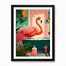 Flamingo In Bathroom Art Print