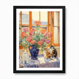 Cat With Floxglove Flowers Watercolor Mothers Day Valentines 2 Art Print