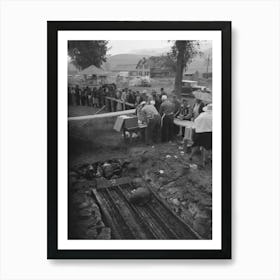 Barbecue Pits And People Standing In Line To Be Served At The Free Barbecue At Labor Day, Ridgway, Colorado By Art Print