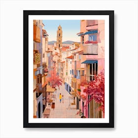 Malaga Spain 3 Vintage Pink Travel Illustration Art Print