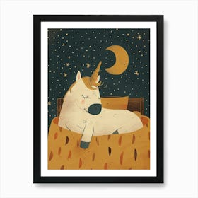 Unicorn Sleeping Under The Duvet At Night Muted Pastels 1 Art Print