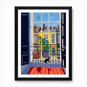 Open Window With Cat Matisse Style London 1 Art Print