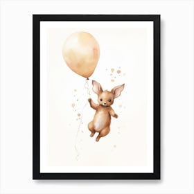 Baby Kangaroo Flying With Ballons, Watercolour Nursery Art 1 Art Print