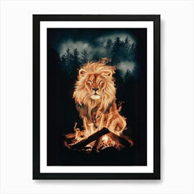 Lion On Fire Art Print