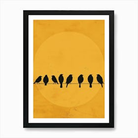 Silhouette Of Birds On A Wire 1 Art Print