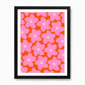 Retro Flower Orange And Pink Art Print