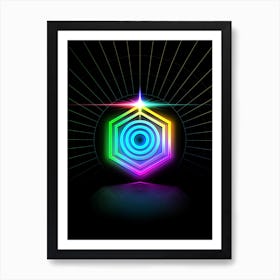 Neon Geometric Glyph in Candy Blue and Pink with Rainbow Sparkle on Black n.0079 Art Print